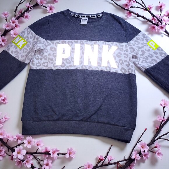 Victoria’s Secret PINK Leopard Print gray/white reflective Block Sweatshirt - Picture 1 of 6